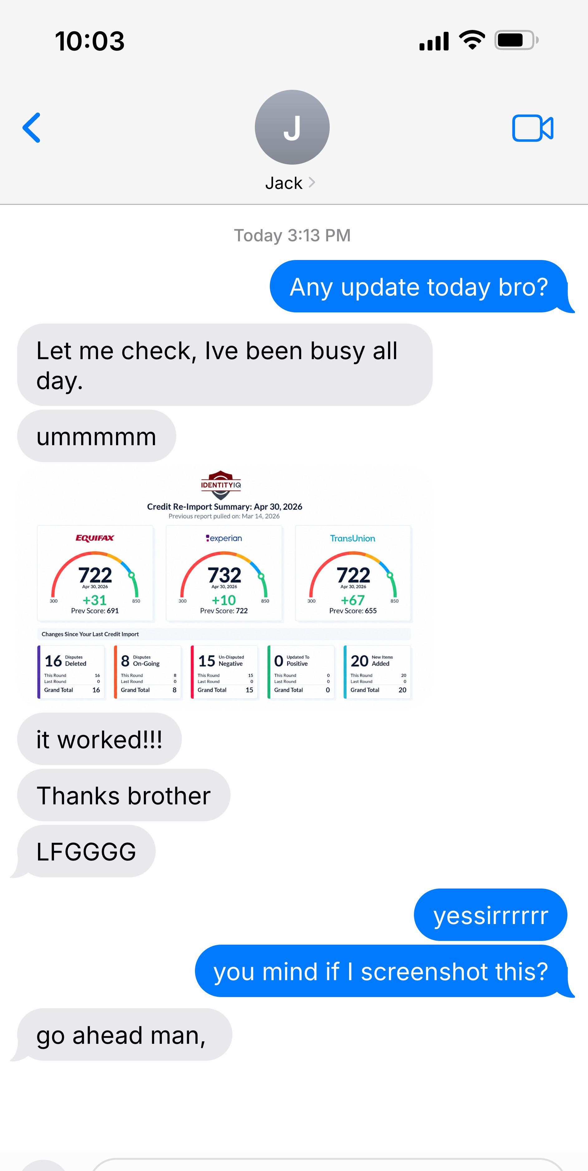 Jack — credit score increase