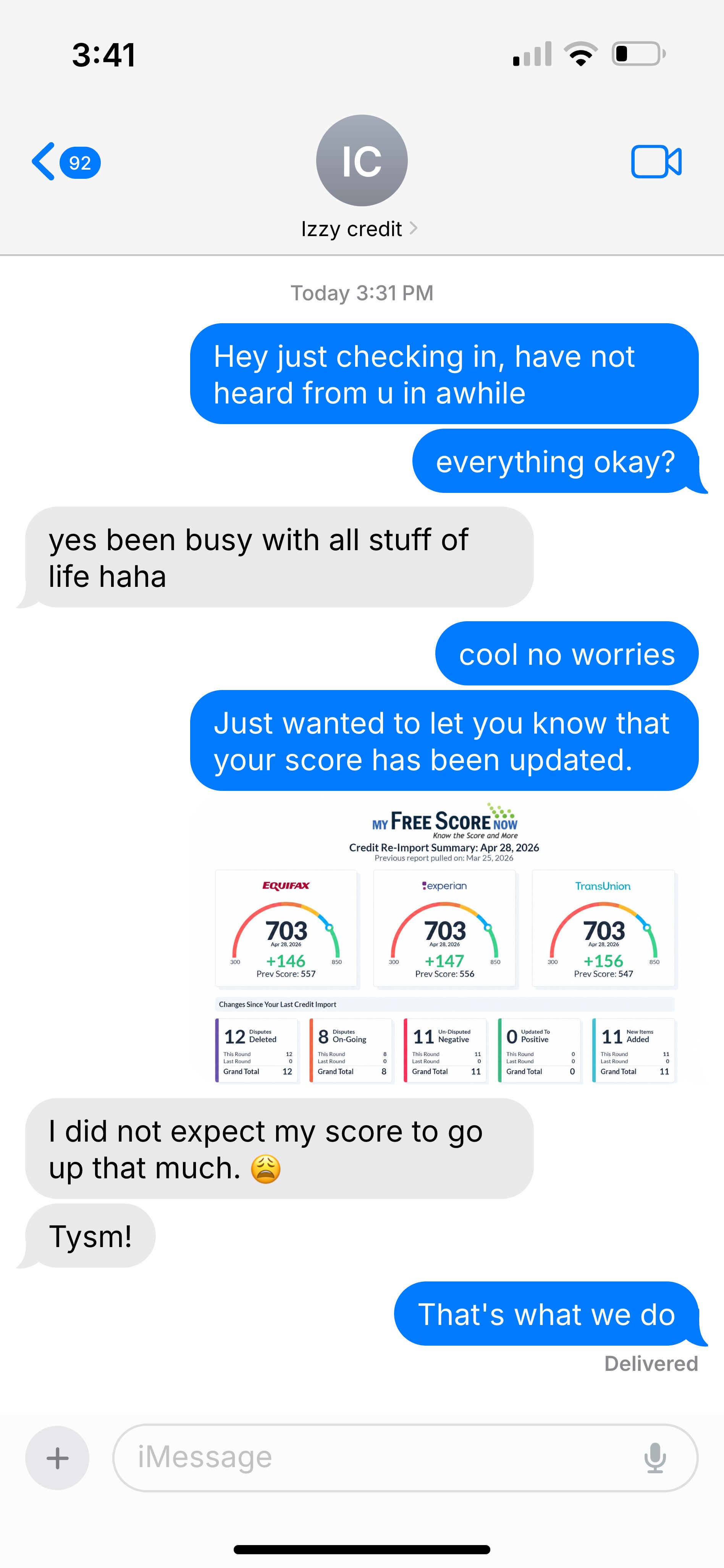 Izzy — credit score increase