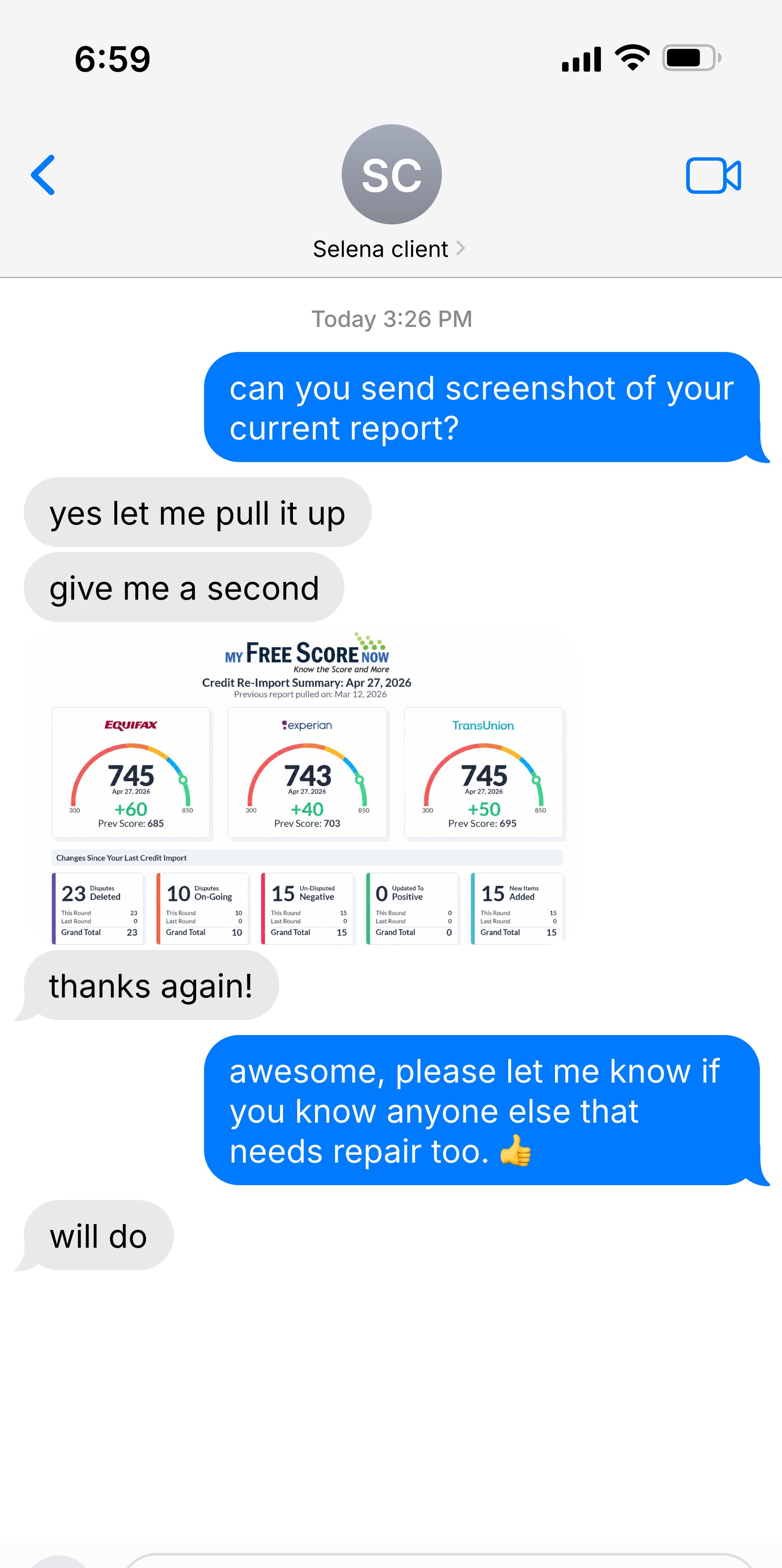 Selena — credit score increase